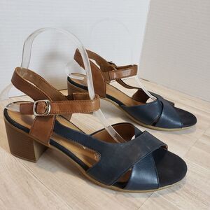 Remonte D2151-14 Navy Blue Leather Block Heel Sandals Ankle Strap Size 9/9.5